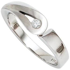 Damen Ring 925 Sterling Silber rhodiniert mattiert 1 Diamant Brillant (Gre: 50)
