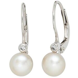Boutons 925 Silber 2 S��wasser Perlen 2 Zirkonia Ohrh�nger