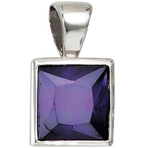 Anh�nger 925 Sterling Silber rhodiniert 1 Zirkonia lila 14,9 mm