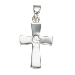 Anh�nger Kreuz 925 Sterling Silber rhodiniert 1 Zirkonia