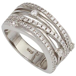Damen Ring breit 925 Sterling Silber rhodiniert mit Zirkonia (Gre: 64)