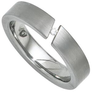 Damen Ring Edelstahl mattiert, 1 Diamant Brillant 0,03ct. (Gre: 60)