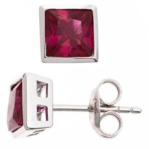 Ohrstecker 925 Sterling Silber rhodiniert 2 Zirkonia rot 6,9 mm