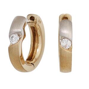 Creolen rund 585 Gold Gelbgold bicolor matt 2 Diamanten Brillanten