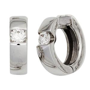 Creolen 585 Wei�gold 2 Diamanten Brillanten 13 mm Klappmechanik