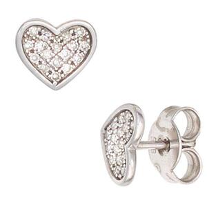 Ohrstecker Herz 585 Wei�gold 34 Diamanten 0,14 ct.