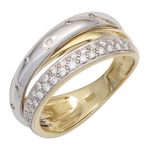 Damen Ring, 585 Gelbgold Wei�gold bicolor 41 Diamanten (Gr��e: 60)