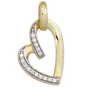 Anh�nger Herz 333 Gelbgold teilrhodiniert mit Zirkonia