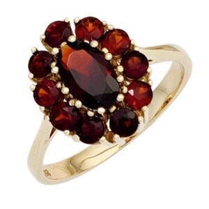 Damen Ring 375 Gold Gelbgold 11 Granate rot Goldring Granatring (Gr��e: 50)