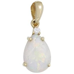 Anh�nger Tropfen 585 Gold Gelbgold 1 Opal 1 Diamant Brillant