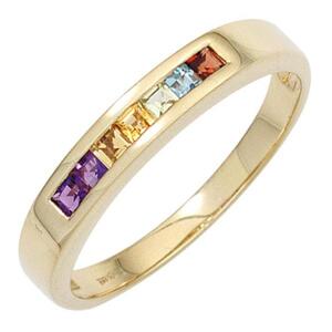 Damen Ring 585 Gelbgold 2 Amethyste 2 Citrine 1 Granat 1 Peridot Topas (Gr��e: 50)