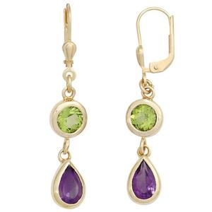 Boutons 585 Gold Gelbgold 2 Amethyste 2 Peridote gr�n Ohrringe
