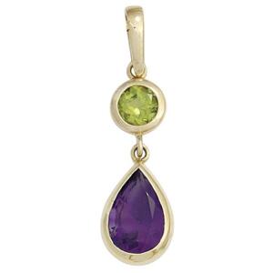 Anh�nger 585 Gelbgold 1 Peridot gr�n 1 Amethyst violett
