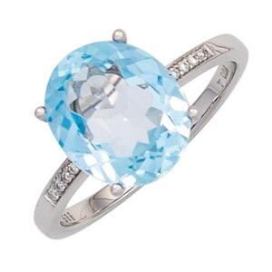 Damen Ring 585 Wei�gold 1 Blautopas, blau 8 Diamanten (Gr��e: 60)
