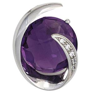 Anh�nger 585 Wei�gold 1 Amethyst lila 5 Diamanten Brillanten 0,02ct
