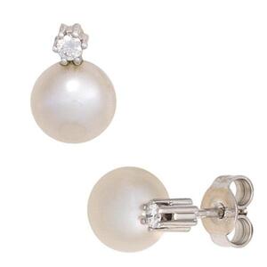 Ohrstecker 585 Wei�gold 2 S��wasserperlen 2 Diamanten Brillanten