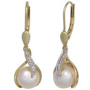 Boutons 585 Gelbgold 2 S��wasserperlen 6 Diamanten Ohrringe