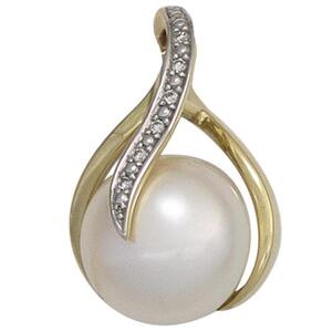 Anh�nger 585 Gelbgold 1 S��wasser Perle 6 Diamanten Brillanten