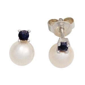 Ohrstecker 585 Gold Wei�gold 2 S��wasser Perlen 2 Safire blau Ohrringe