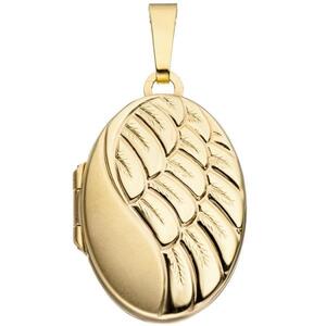 Medaillon 333 Gelbgold teilmattiert, oval fr 2 Fotos