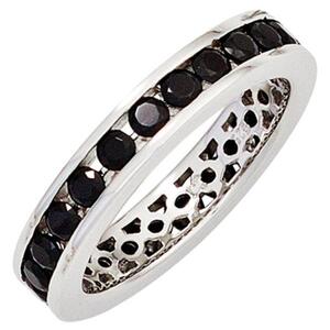 Damen Ring 925 Sterling Silber rhodiniert Zirkonia schwarz (Gr��e: 58)