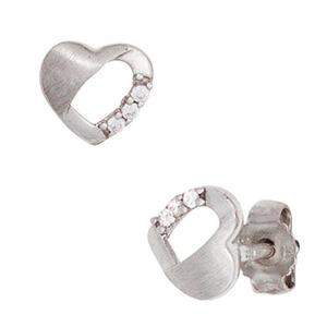 Ohrstecker Herz 925 Sterling Silber rhodiniert teilmattiert 6 Zirkonia