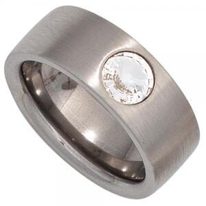 Damen Ring breit Edelstahl matt mit Kristallstein (Gre: 50)