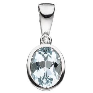 Anhnger oval 585 Weigold 1 Aquamarin blau hellblau 1 Diamant 0,01ct.