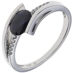 Damen Ring 585 Gold Wei�gold 1 Safir blau 10 Diamanten (Gr��e: 54)