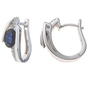 Creolen 585 Wei�gold 2 blaue Saphire 16 Diamanten Brillanten Ohrringe