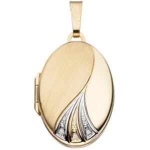 Medaillon oval f�r 2 Fotos 333 Gelbgold bicolor matt Anh�nger zum �ffnen