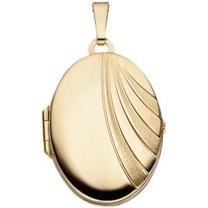 Medaillon oval f�r 2 Fotos 333 Gelbgold matt Anh�nger zum �ffnen