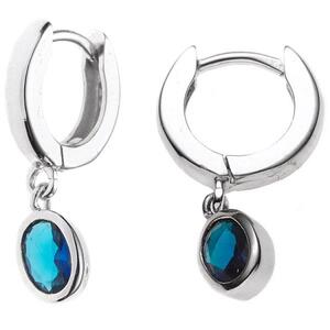 Creolen 925 Sterling Silber rhodiniert 2 blaue Zirkonia Klappmechanik