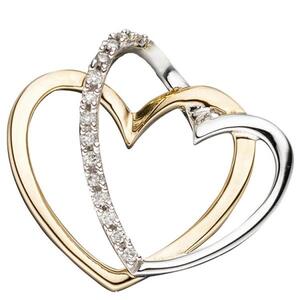 Anh�nger Herzen 585 Gold Gelbgold bicolor 14 Diamanten Brillanten