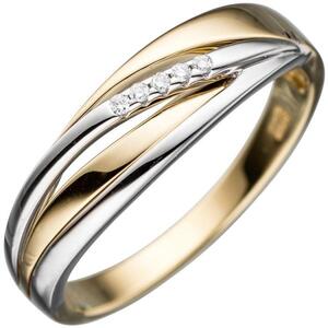 Damen Ring 585 Gelbgold Wei�gold, bicolor mit 5 Diamanten (Gr��e: 50)