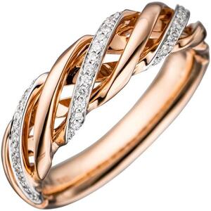 Damen Ring gedreht 585 Gold Rotgold bicolor 36 Diamanten (Gre: 58)