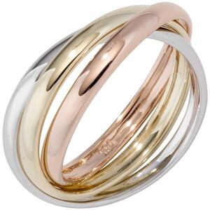Damen Ring 3-reihig 585 Gelbgold Wei�gold Rotgold tricolor (Gr��e: 60)