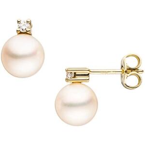 Ohrstecker 585 Gold Gelbgold 2 S��wasser Perlen 2 Diamanten Brillanten