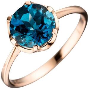 Damen Ring 585 Rotgold, 1 Blautopas blau, London blue (Gre: 50)