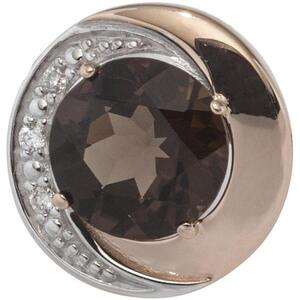 Anh�nger rund 585 Rotgold bicolor 3 Diamanten Brillanten 1 Rauchquarz