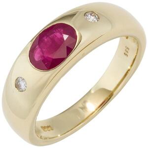 Damen Ring 585 Gold Gelbgold 1 Rubin rot 2 Diamanten Brillanten Goldring (Gre: 56)