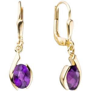 Boutons 333 Gold Gelbgold 2 Amethyste lila violett Ohrringe Ohrh�nger