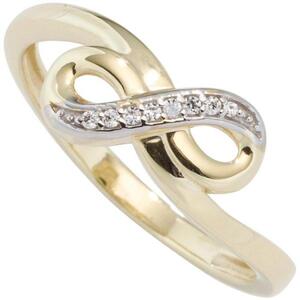 Damen Ring Unendlichkeit, Unendlich 333 Gelbgold bicolor mit Zirkonia (Gre: 52)