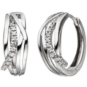 Creolen 333 Wei�gold mit Zirkonia Ohrringe Wei�goldohrringe