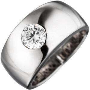 Damen Ring breit 925 Sterling Silber rhodiniert 1 Zirkonia (Gre: 54)
