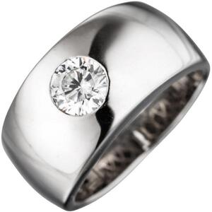 Damen Ring breit 925 Sterling Silber rhodiniert 1 Zirkonia (Gr��e: 54)