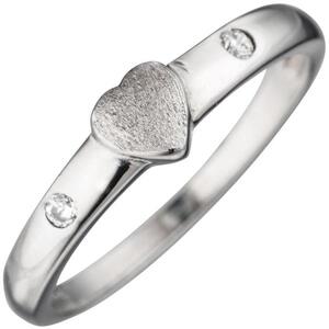 Kinder Ring Herz 925 Sterling Silber mattiert 2 Zirkonia Kinderring (Gr��e: 46)
