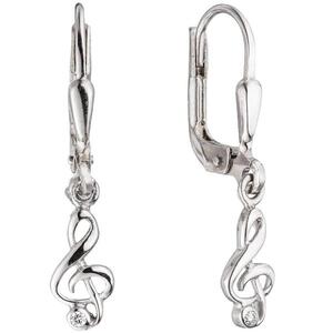 Boutons Notenschl�ssel Musik 925 Sterling Silber 2 Zirkonia Ohrringe