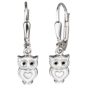 Boutons Eule 925 Sterling Silber rhodiniert mit wei� schwarzer Lackeinlage