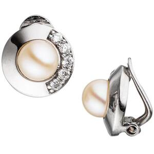 Ohrclips 925 Silber 2 S��wasser Perlen mit Zirkonia Ohrringe Clips